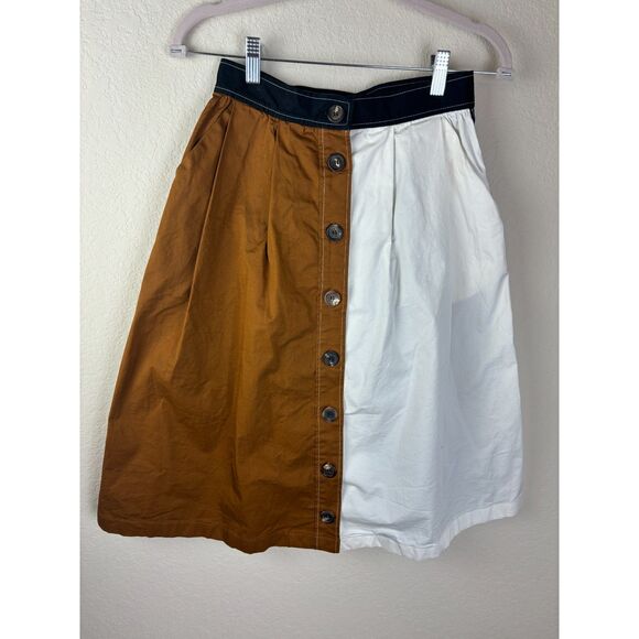 Isa Arfen Color Block Midi Button Black Brown White Skirt Size 6 Made in Italy